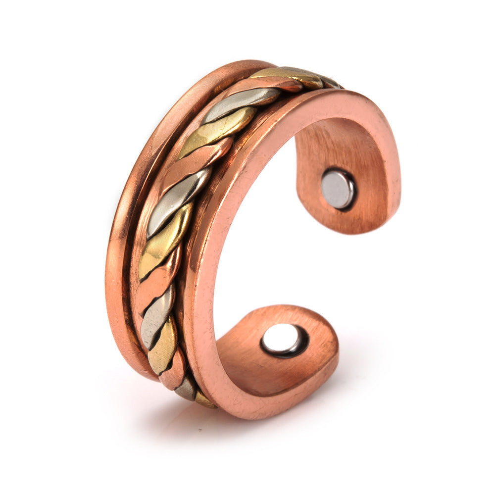 Magnetic Red Copper Adjustable Retro Ring Bracelet Suit