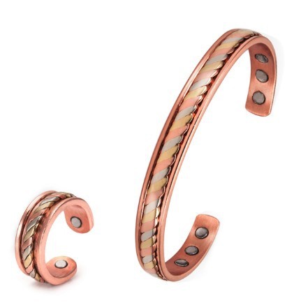 Magnetic Red Copper Adjustable Retro Ring Bracelet Suit