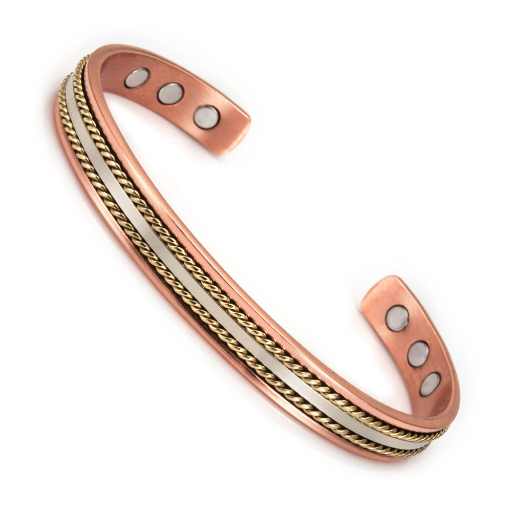 Magnetic Red Copper Adjustable Retro Ring Bracelet Suit