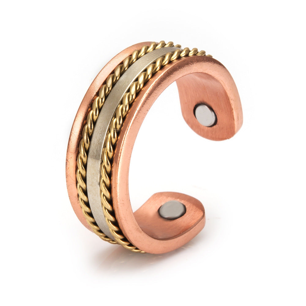 Magnetic Red Copper Adjustable Retro Ring Bracelet Suit