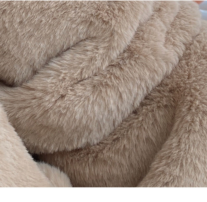 Women's Autumn And Winter Cute Plush Bonnet Thick Warm Scarf Gloves Three-piece Set