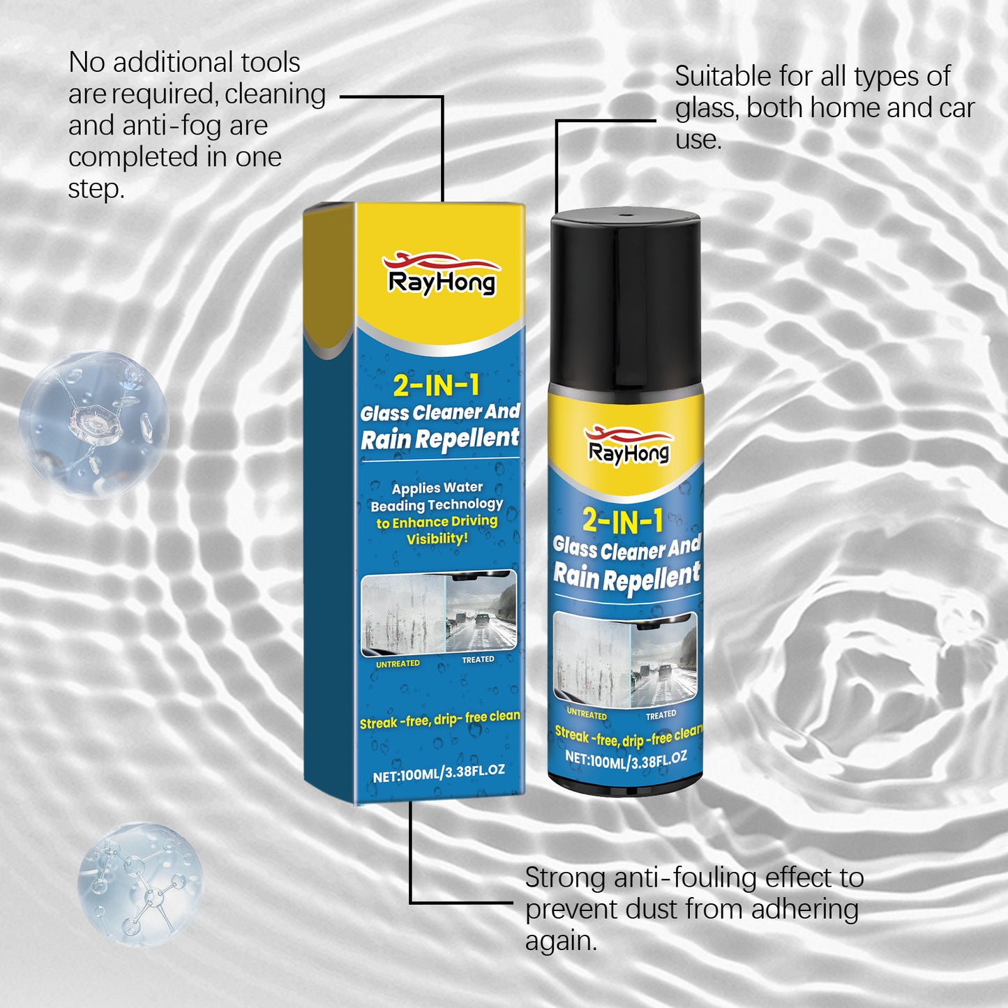 Car Glass Cleaning Anti-fog Two-in-one