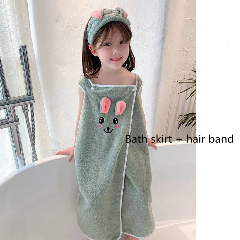 Childrens bathrobe, bath towel, super soft wrapped shower skirt, suitable for girls aged 3-15