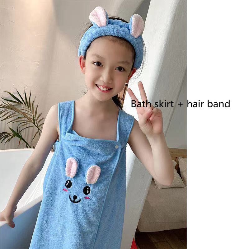 Childrens bathrobe, bath towel, super soft wrapped shower skirt, suitable for girls aged 3-15