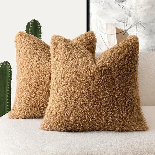 Ins Style Faux Cashmere Pillow Solid Color Curly Pillow Cover