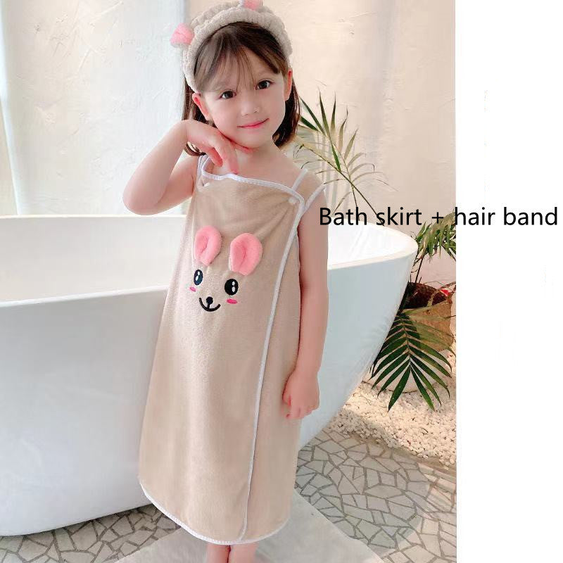 Childrens bathrobe, bath towel, super soft wrapped shower skirt, suitable for girls aged 3-15