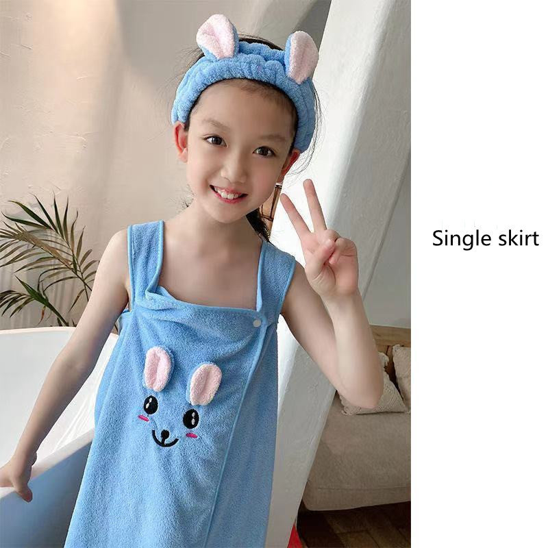 Childrens bathrobe, bath towel, super soft wrapped shower skirt, suitable for girls aged 3-15