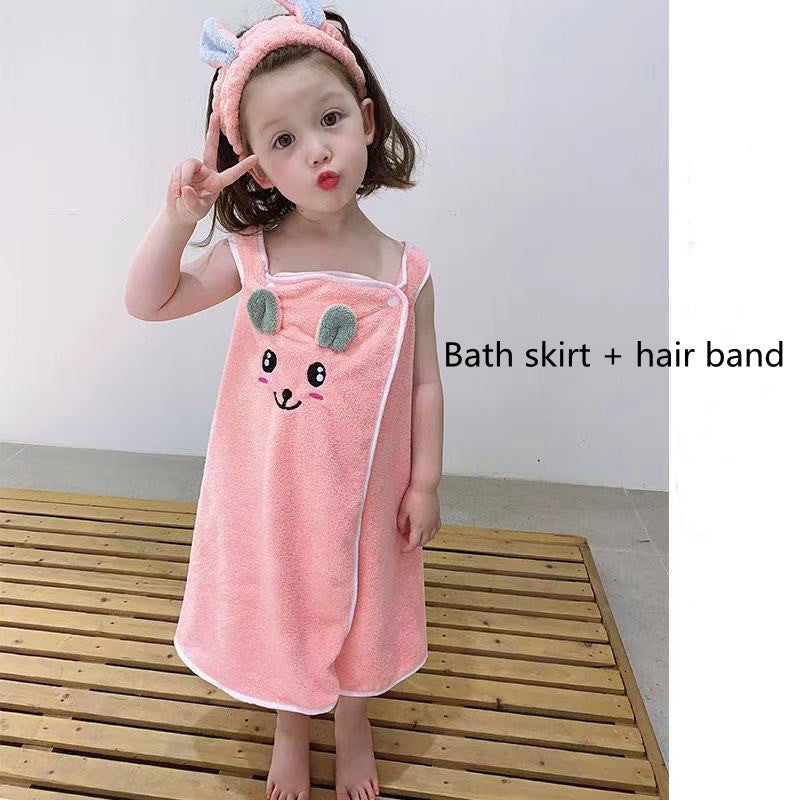 Childrens bathrobe, bath towel, super soft wrapped shower skirt, suitable for girls aged 3-15