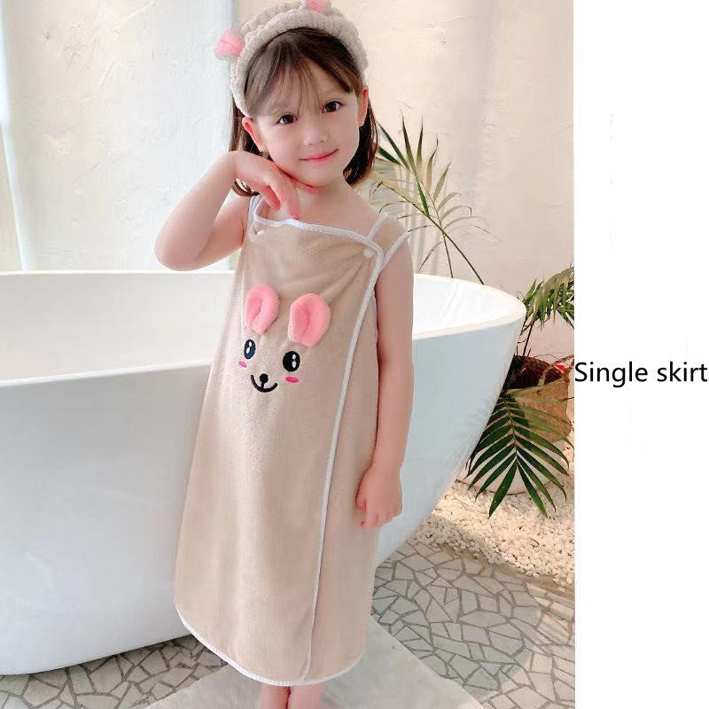 Childrens bathrobe, bath towel, super soft wrapped shower skirt, suitable for girls aged 3-15