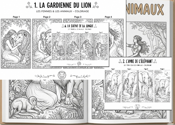 Women & Animals Coloring Book