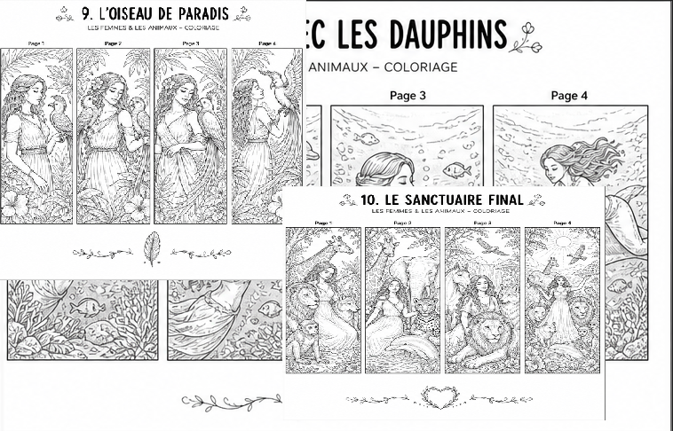 Women & Animals Coloring Book