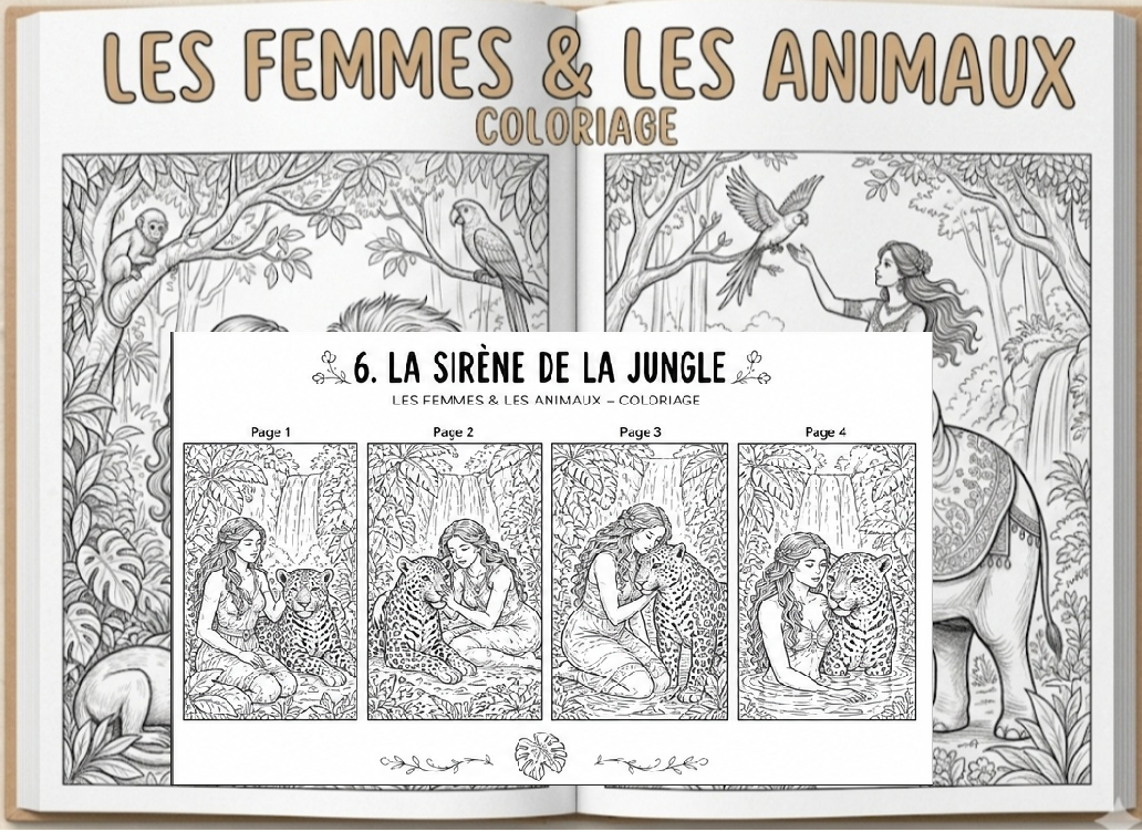 Women & Animals Coloring Book