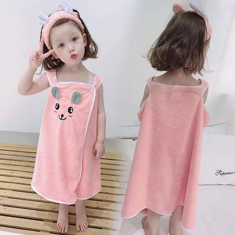 Childrens bathrobe, bath towel, super soft wrapped shower skirt, suitable for girls aged 3-15