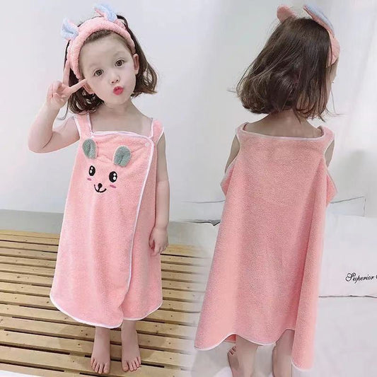 Childrens bathrobe, bath towel, super soft wrapped shower skirt, suitable for girls aged 3-15