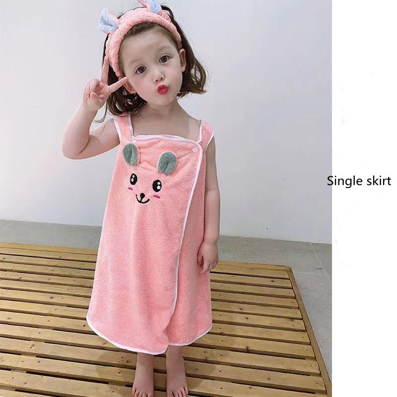 Childrens bathrobe, bath towel, super soft wrapped shower skirt, suitable for girls aged 3-15