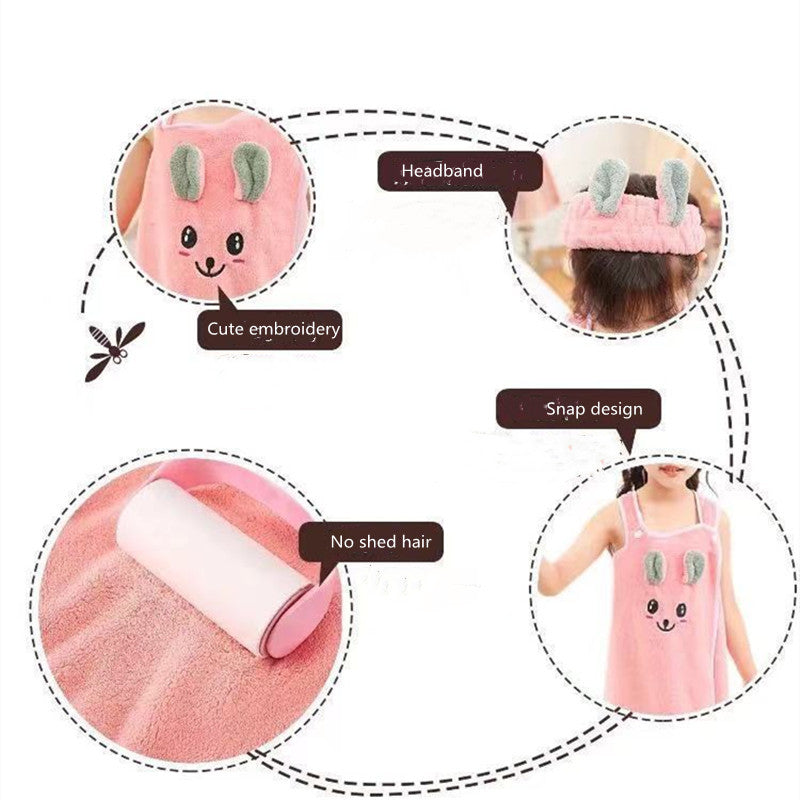 Childrens bathrobe, bath towel, super soft wrapped shower skirt, suitable for girls aged 3-15